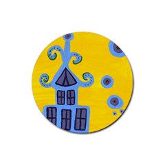 Blue House Rubber Round Coaster (4 pack) 