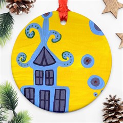 Blue House Round Ornament (Two Sides)