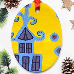 Blue House Oval Ornament (Two Sides)