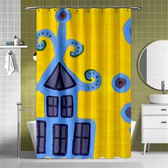 Blue House Shower Curtain 48  X 72  (small)  by snowwhitegirl