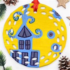 Blue House Round Filigree Ornament (Two Sides)