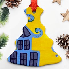 Blue House Christmas Tree Ornament (Two Sides)