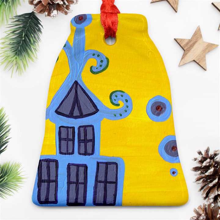 Blue House Bell Ornament (Two Sides)