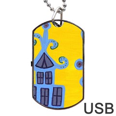 Blue House Dog Tag USB Flash (One Side)