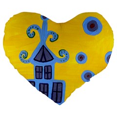 Blue House Large 19  Premium Flano Heart Shape Cushions