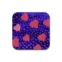 Underwater Pink Hearts Rubber Coaster (square)  by snowwhitegirl