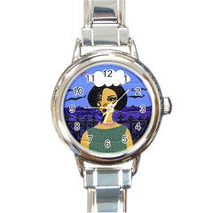 Girl By The Sea Round Italian Charm Watch by snowwhitegirl