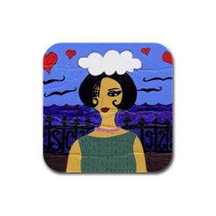 Girl By The Sea Rubber Square Coaster (4 Pack)  by snowwhitegirl