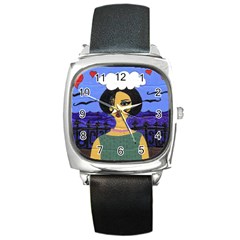 Girl By The Sea Square Metal Watch by snowwhitegirl