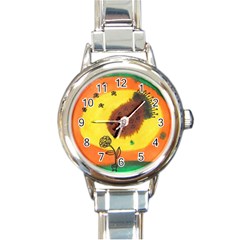 Pirana Eating Flower Round Italian Charm Watch by snowwhitegirl