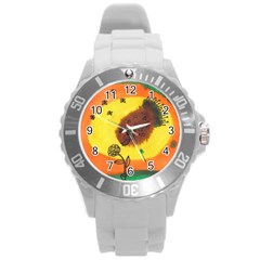 Pirana Eating Flower Round Plastic Sport Watch (l) by snowwhitegirl