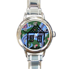 Smiling House Round Italian Charm Watch by snowwhitegirl