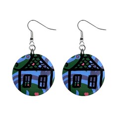 Smiling House Mini Button Earrings by snowwhitegirl