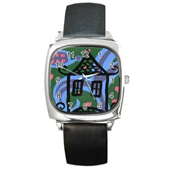 Smiling House Square Metal Watch by snowwhitegirl