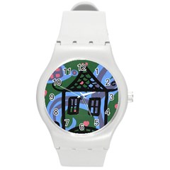 Smiling House Round Plastic Sport Watch (m) by snowwhitegirl