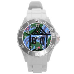 Smiling House Round Plastic Sport Watch (l) by snowwhitegirl