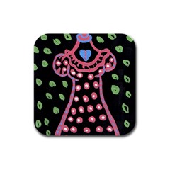 Dress And Falling Leaves Rubber Square Coaster (4 Pack)  by snowwhitegirl