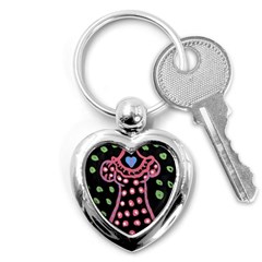 Dress And Falling Leaves Key Chains (heart)  by snowwhitegirl