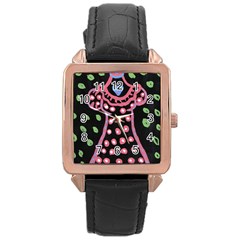 Dress And Falling Leaves Rose Gold Leather Watch  by snowwhitegirl