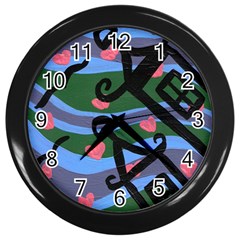 Two Houses Wall Clock (black) by snowwhitegirl