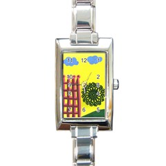 Pink House And Fence Rectangle Italian Charm Watch by snowwhitegirl