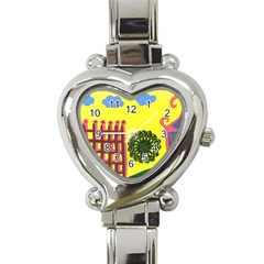 Pink House And Fence Heart Italian Charm Watch by snowwhitegirl