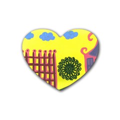 Pink House And Fence Heart Coaster (4 Pack)  by snowwhitegirl