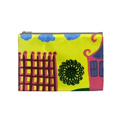 Pink House And Fence Cosmetic Bag (medium) by snowwhitegirl