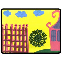 Pink House And Fence Fleece Blanket (large)  by snowwhitegirl