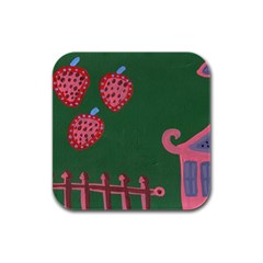 Floating Strawberries Rubber Square Coaster (4 pack) 