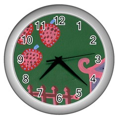 Floating Strawberries Wall Clock (Silver)