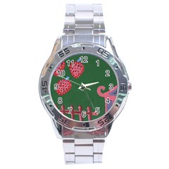 Floating Strawberries Stainless Steel Analogue Watch