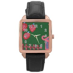 Floating Strawberries Rose Gold Leather Watch 