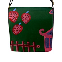 Floating Strawberries Flap Messenger Bag (L) 