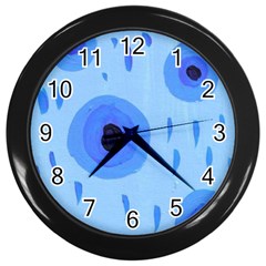 Blue Rain Wall Clock (black) by snowwhitegirl