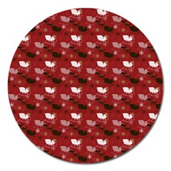 Snow Sleigh Deer Red Magnet 5  (round) by snowwhitegirl