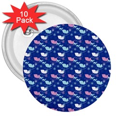 Snow Sleigh Deer Blue 3  Buttons (10 Pack)  by snowwhitegirl