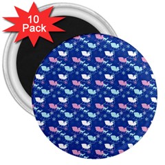 Snow Sleigh Deer Blue 3  Magnets (10 Pack)  by snowwhitegirl