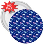 Snow Sleigh Deer Blue 3  Buttons (100 pack)  Front