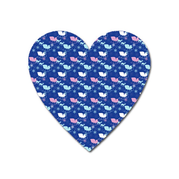 Snow Sleigh Deer Blue Heart Magnet