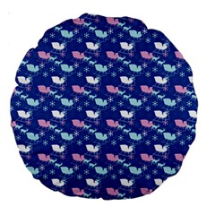 Snow Sleigh Deer Blue Large 18  Premium Round Cushions by snowwhitegirl