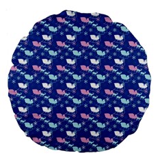 Snow Sleigh Deer Blue Large 18  Premium Flano Round Cushions by snowwhitegirl