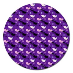 Snow Sleigh Deer Purple Magnet 5  (round) by snowwhitegirl