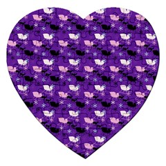 Snow Sleigh Deer Purple Jigsaw Puzzle (heart) by snowwhitegirl