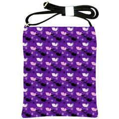 Snow Sleigh Deer Purple Shoulder Sling Bags by snowwhitegirl