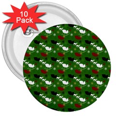 Snow Sleigh Deer Green 3  Buttons (10 Pack)  by snowwhitegirl