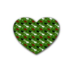 Snow Sleigh Deer Green Rubber Coaster (heart)  by snowwhitegirl