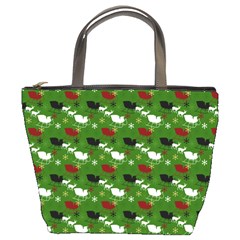 Snow Sleigh Deer Green Bucket Bags by snowwhitegirl