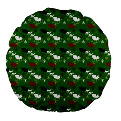 Snow Sleigh Deer Green Large 18  Premium Round Cushions by snowwhitegirl