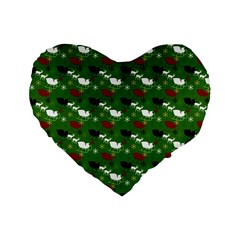 Snow Sleigh Deer Green Standard 16  Premium Heart Shape Cushions by snowwhitegirl